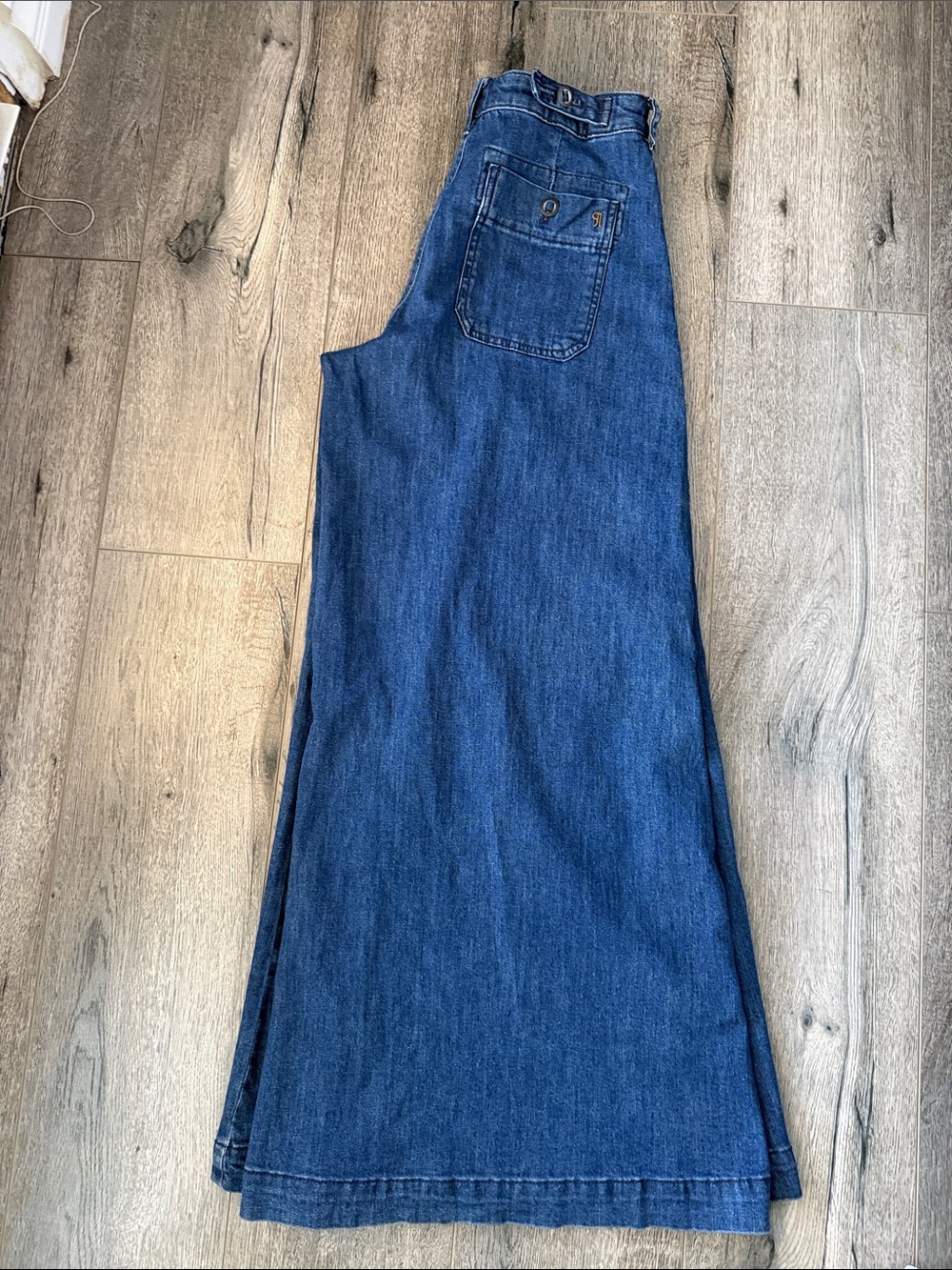 Pilcro Wide-Leg Flare Jeans in Dark Blue Denim - Picture 13 of 15